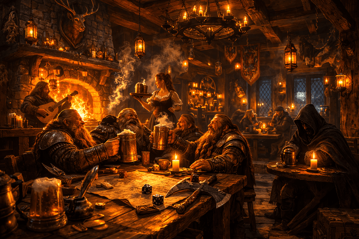 AI storytelling game tavern scene from Tales & Conquest